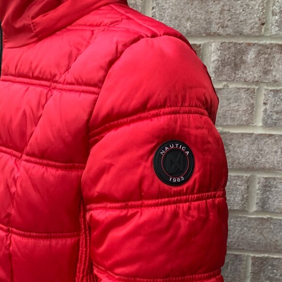 Nautica Red Puffer Water Resistant Midweight Jacket Sz S - Picture 7 of 16